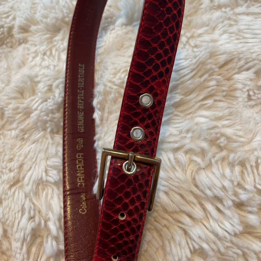 Vintage Ceinture CANADA Genuine Reptile Leather Belt – Red Burgundy – Size L